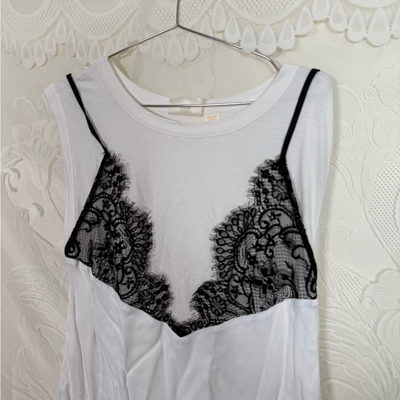 Maeve Anthropologie Lace Trim Layered Slip Dress White Black Contrast - Picture 3 of 10